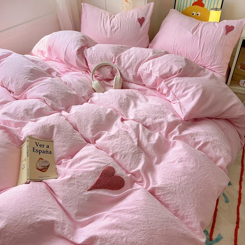 Cotton Bedding Set with Hearts
