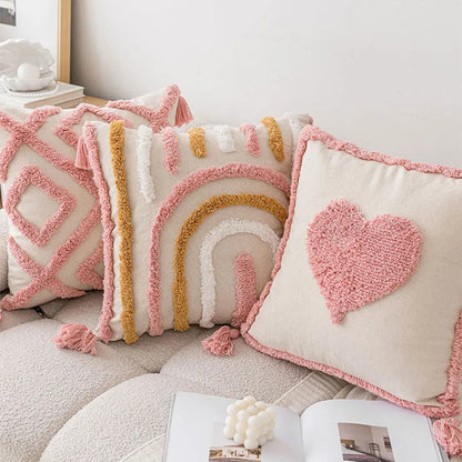 Pink Cotton Tufted Pillow Cover