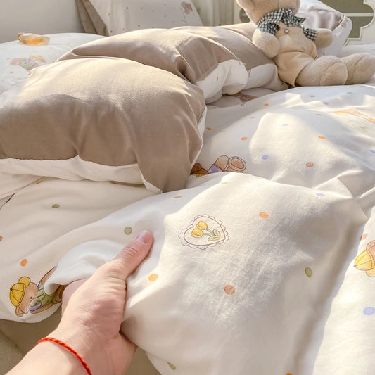 Cutesy Brown Cartoon Bear Bedding Set