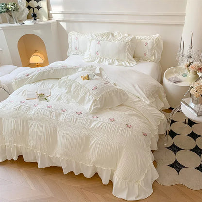 French Retro Floral Embroidered Duvet Bedding Set