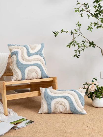 Blue and White Tufted Pillow Cover