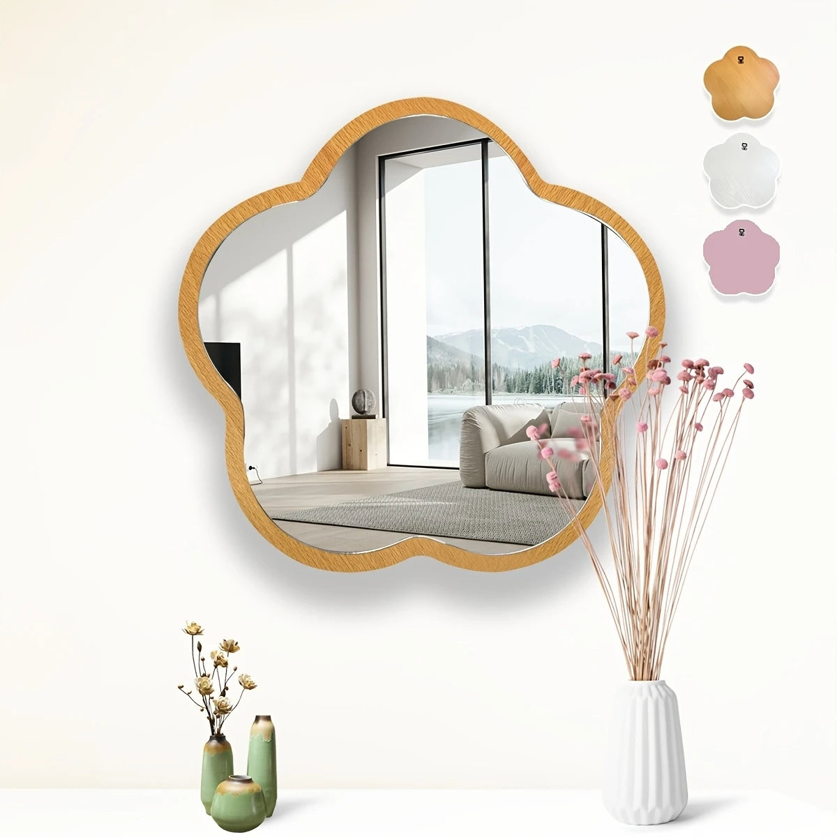 Cute Flower-Shaped Acrylic Wooden Mirror