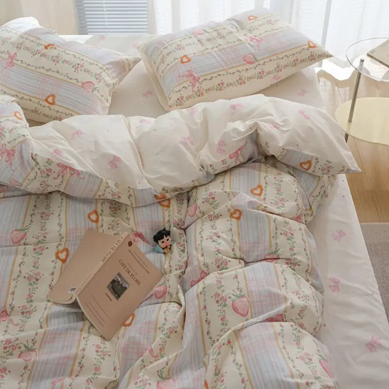 Pink Floral Reversable Bedding Set