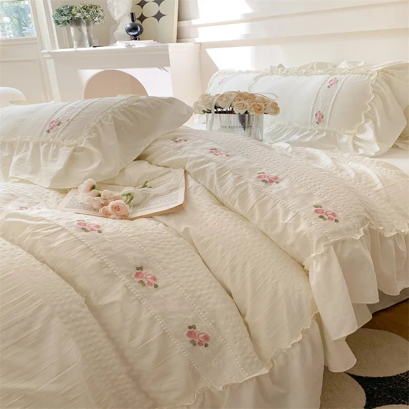 French Retro Floral Embroidered Duvet Bedding Set