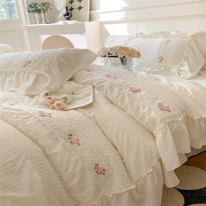 French Retro Floral Embroidered Duvet Bedding Set