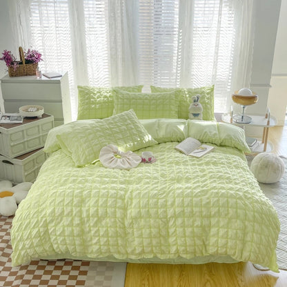 Solid Color Bubble Fabric Duvet Bedding Set