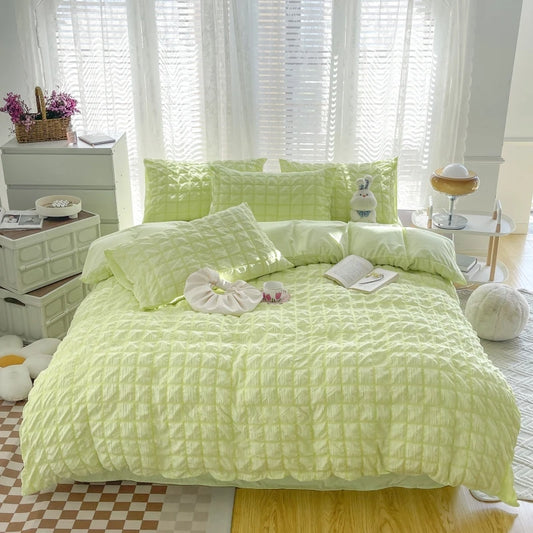 Solid Color Bubble Fabric Duvet Bedding Set