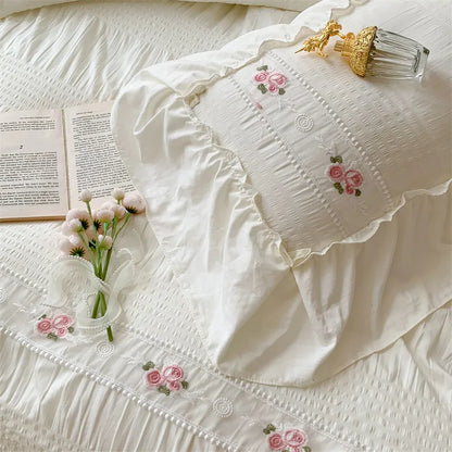 French Retro Floral Embroidered Duvet Bedding Set